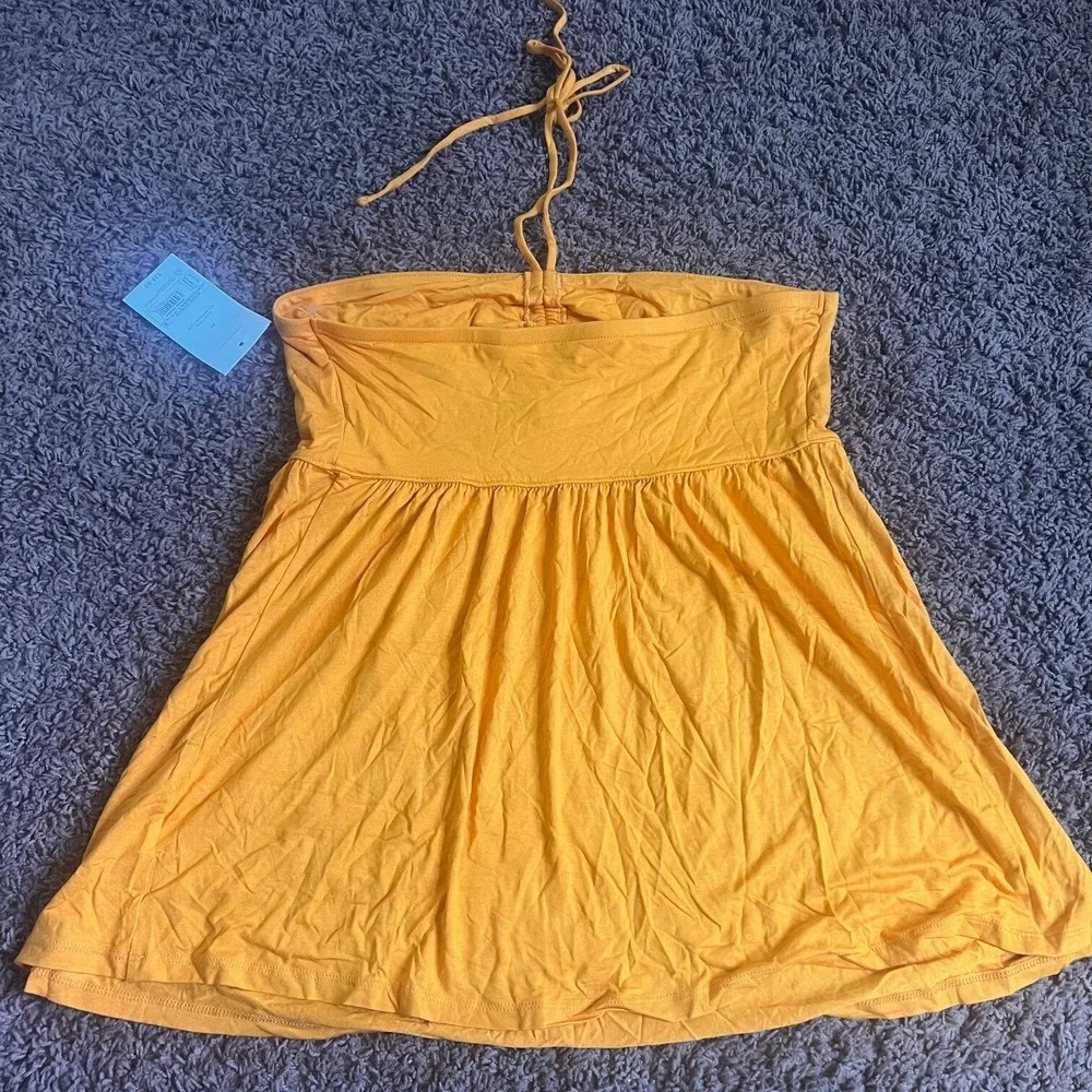 Isabel by Ingrid & Isabel Maternity Halter Babydoll Top Orange Yellow Medium NWT